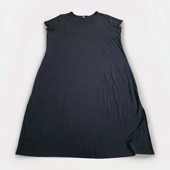 Old Navy T Shirt Maxi Dress 3X Black SS Linen Blend Slits Pullover Goth Cottage - Picture 9 of 15